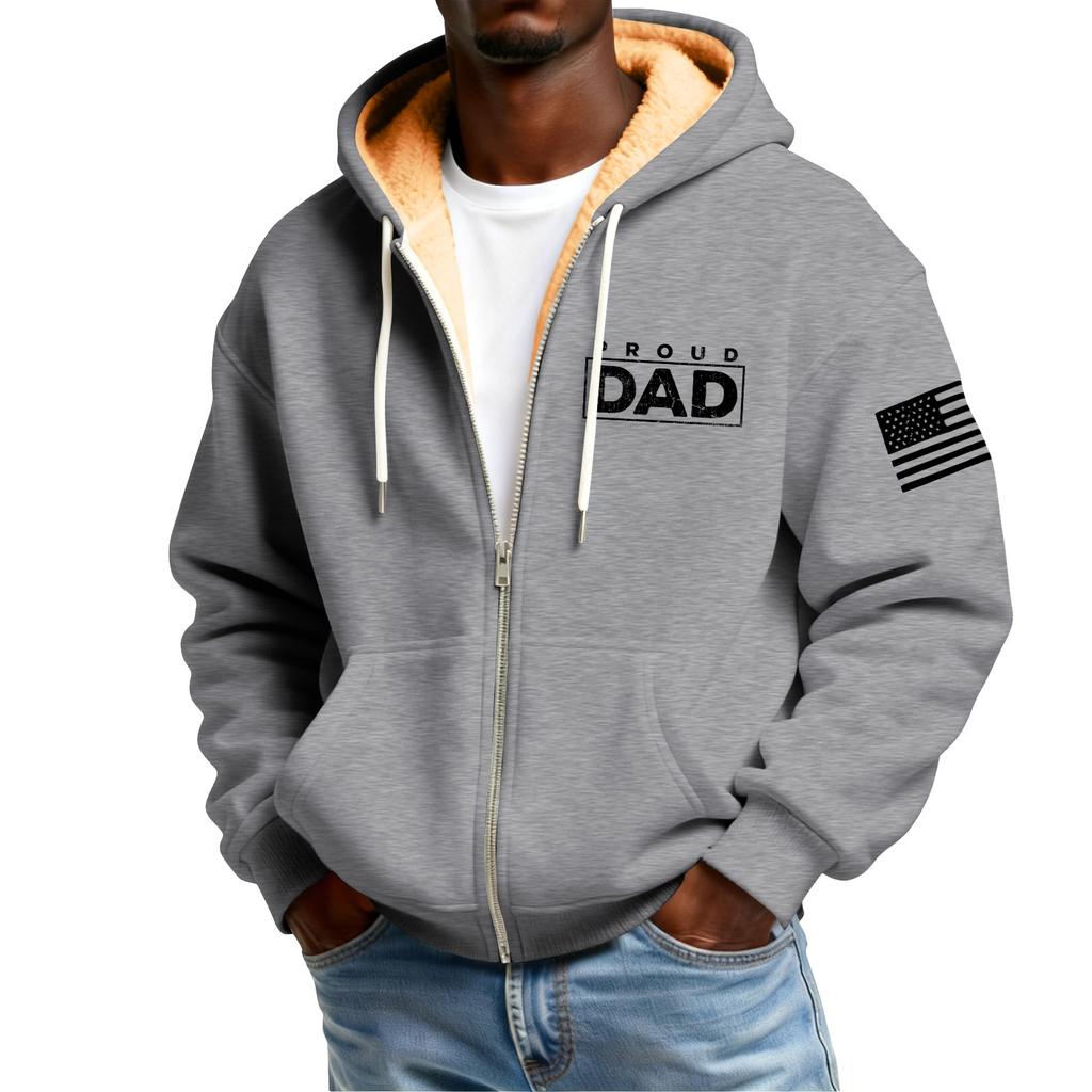 Men's Print Fleece-Lined Zip-Up Pocket Hooded Sweatshirt Cardigan Men's Casual Sweatshirt Cardigan