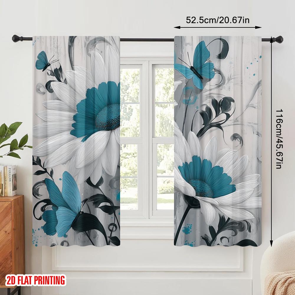 2pcs,2D Plane Printing Creative Curtains Butterfly Bloom Versatile Durable Polyester (without Rod) Decorations For Home Perfect