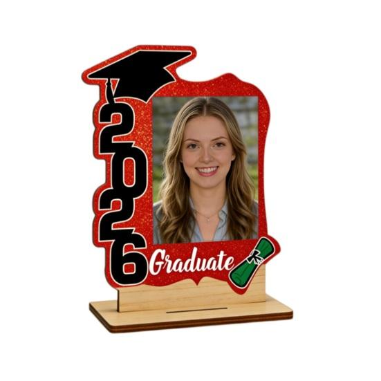 

2026 Фоторамка для выпускника Деревянная рамка для выпускного Встает фото 4x6 Для настольного декора Подарки выпускникам 2026 года для старшей школы колледжа красный