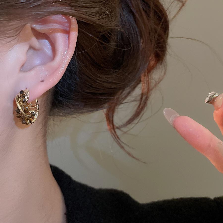 Geometrické ušní manžety Maillard Tiger's Eye: Retro Niche High-End Náušnice