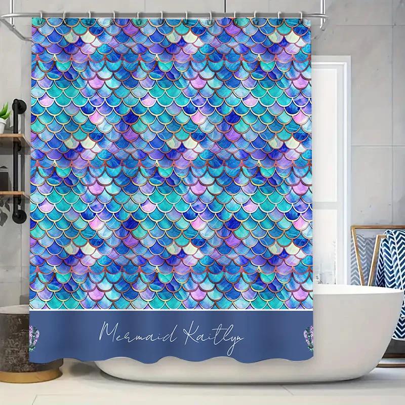 Mermaid Tail Fish Scale Shower Curtain Waterproof Decoration for Bathrooms Home Accessories