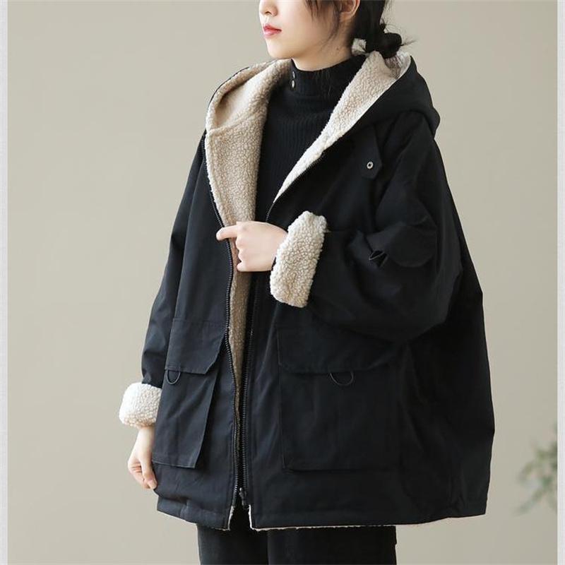 Women Loose Leisure Hooded Coat Women's Tide Ins Autumn Winter Cotton-Padded Jacket Female New Cotton-Padded Jacket