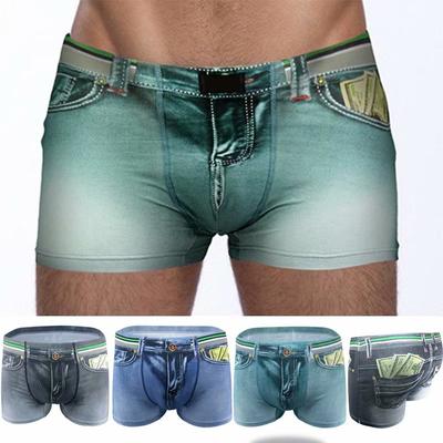 Lustige Neuheit Herren Boxer Trunk Unterwäsche Shorts Erwachsene Denim Druck Jeans Baumwolle Stretch Unterwäsche