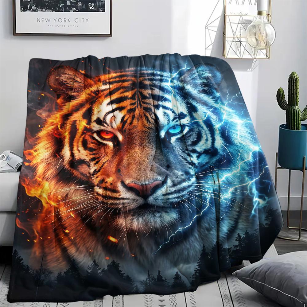 Red Blue Eagle Tiger Leopard Print Flannel Blanket,High quality Comfortable for All Seasons,Home Decor,Warmth and Comfort,Perfect for Christmas Gifts