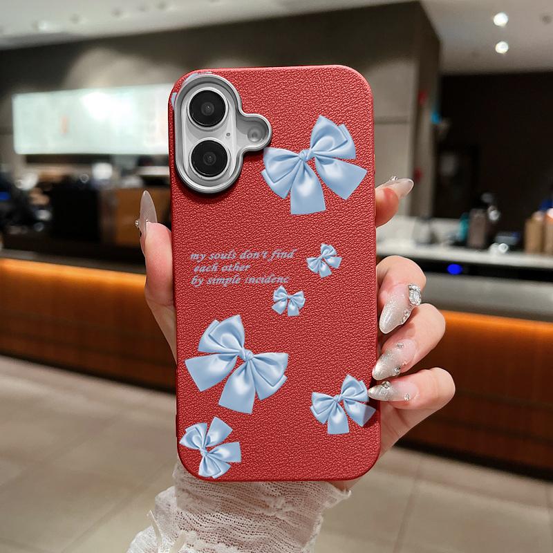 Plain Color Bowknot Patterned Phone Case for iPhone 16 Pro 15 14 Plus 13 12 Pro Max 11 Shockproof Leather Texture Soft Tpu Slim Matte Case Cover
