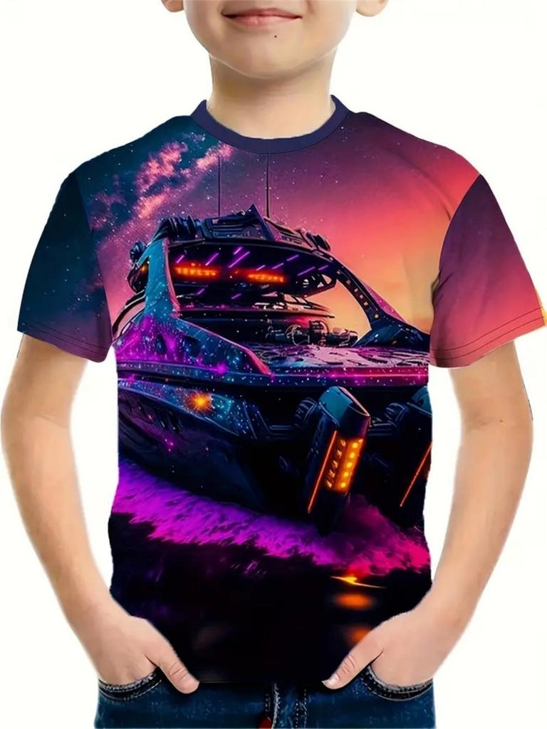 Summer Children's Clothing Car 3D Printed Boy's T-Shirt Graphic T Shirts Short Sleeve Girls Clothes Casual Round Neck Children Top