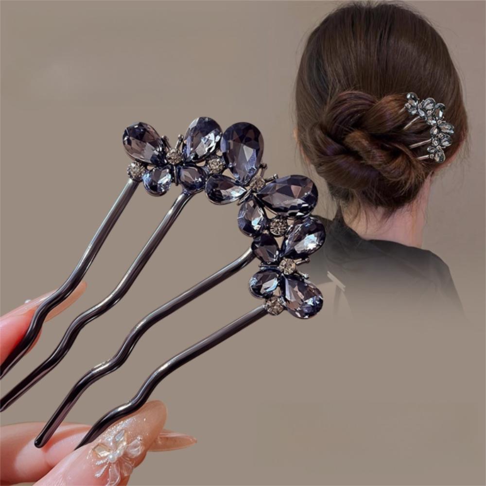Neue Blume U-förmige Haargabel-Klemme Metall Perlen Haarstab Haarnadeln Hochsteckfrisur Styling