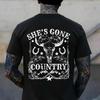 Womens She's Gone Country Music Howdy Rodeo Bull Skull Western V-Neck T-Shirt