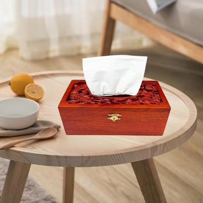 Tissue Box Holder Rectangular Ornate Wooden Relief Toilet Paper Case Facial Organizer for