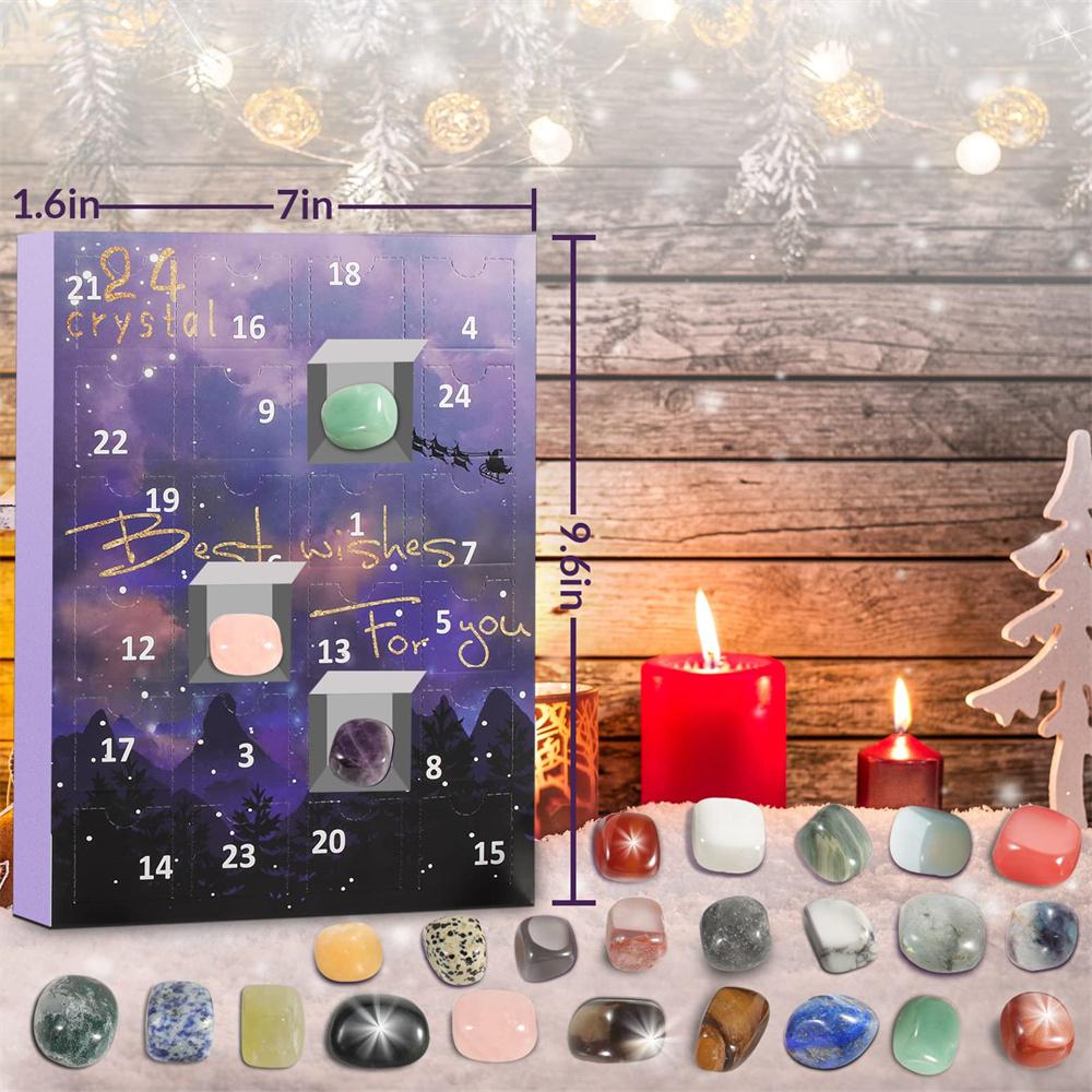 Christmas Advent Calendar With 24 Natural Crystal Agate Stones Minerals Fossils Surprise Blind Box For Kids Geological Learning Collection