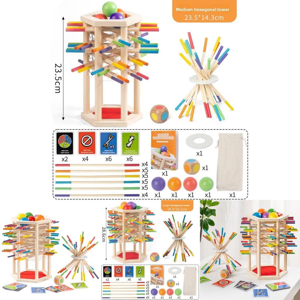 Hexagonal Tower Puzzle Game Wooden Blocks For Kids Educational Playroom
