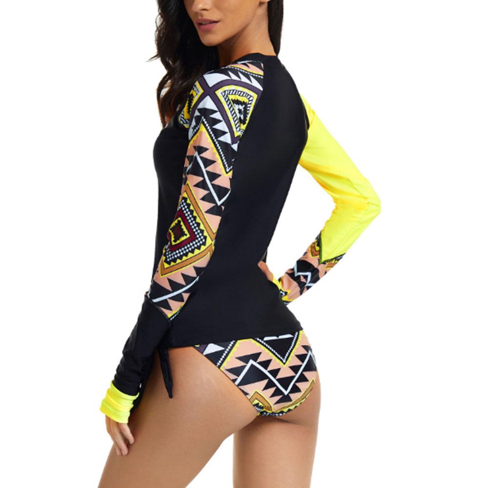 2024 Geometric Pattern Long-Sleeve Triangle Shorts Two-Piece Surf Suit