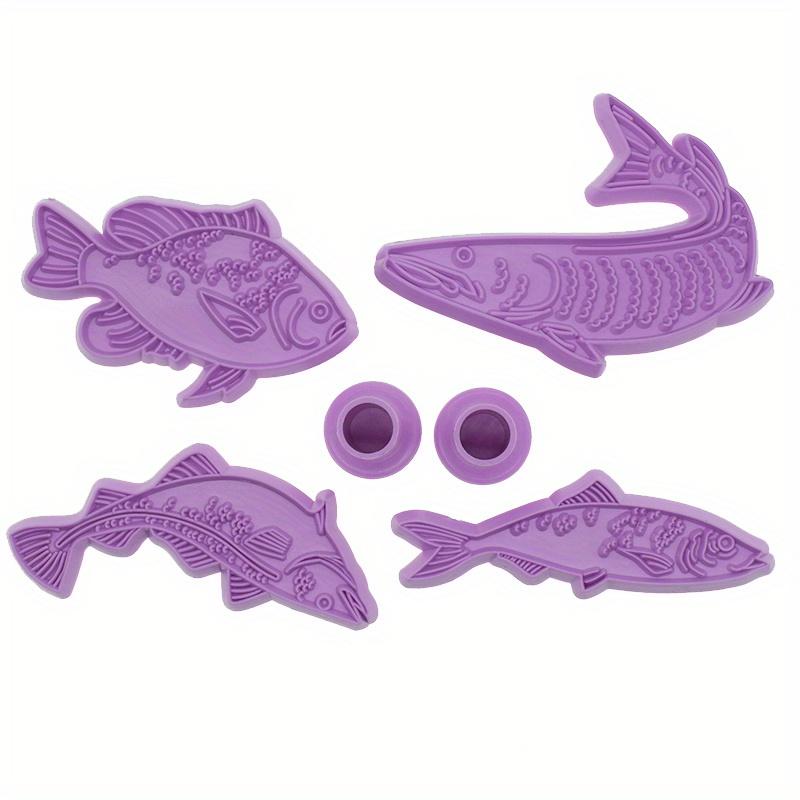 4pcsSet of Fish-Shaped Polymer Clay Texture Embossing Stamps - Vibrant Purple and Blue Designs for Pottery, Ceramics, and Craft Projects, Art Supplies