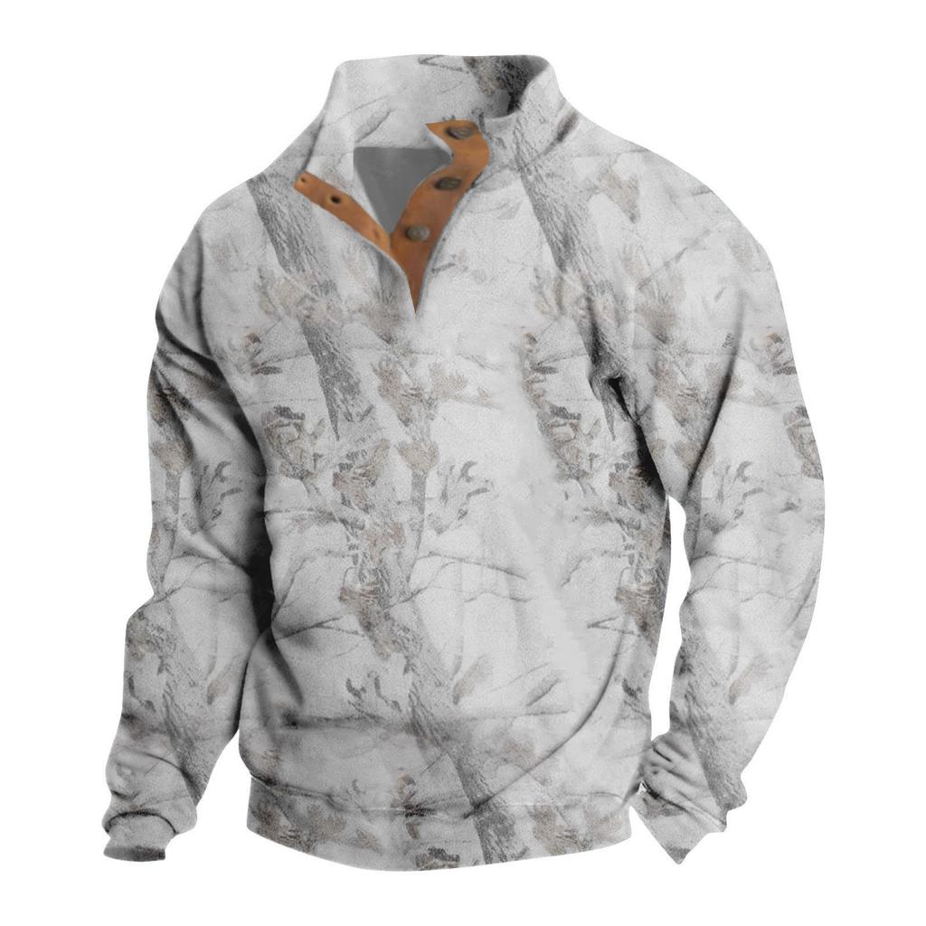 Herren Casual Fashion Weihnachtsdruck Kapuzenpullover Breiter Herren Loose Button Stand Collar Kapuzenpullover