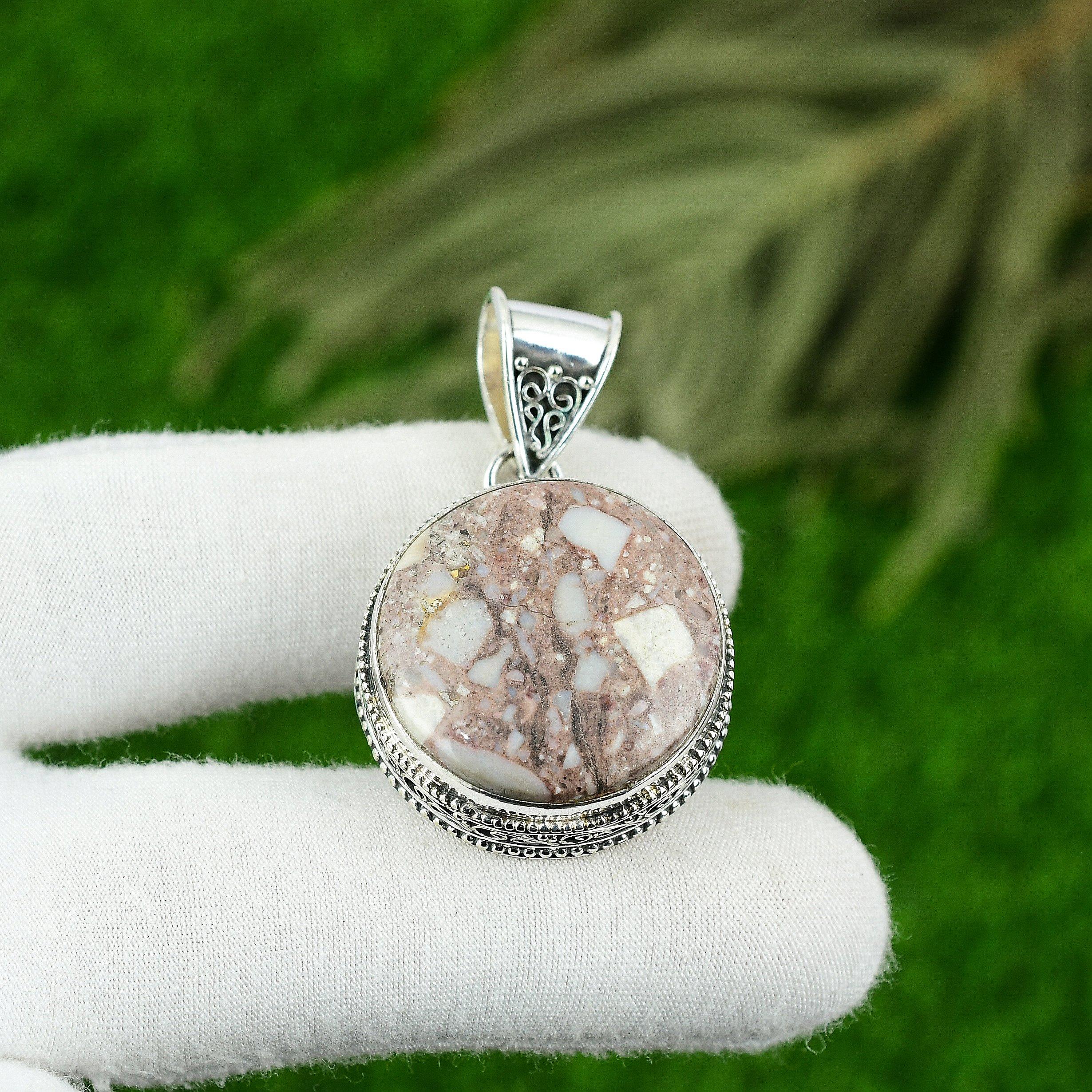 

Sterling Silver Natural Red Brecciated Mookaite Vintage Bezel Pendant Jewelry