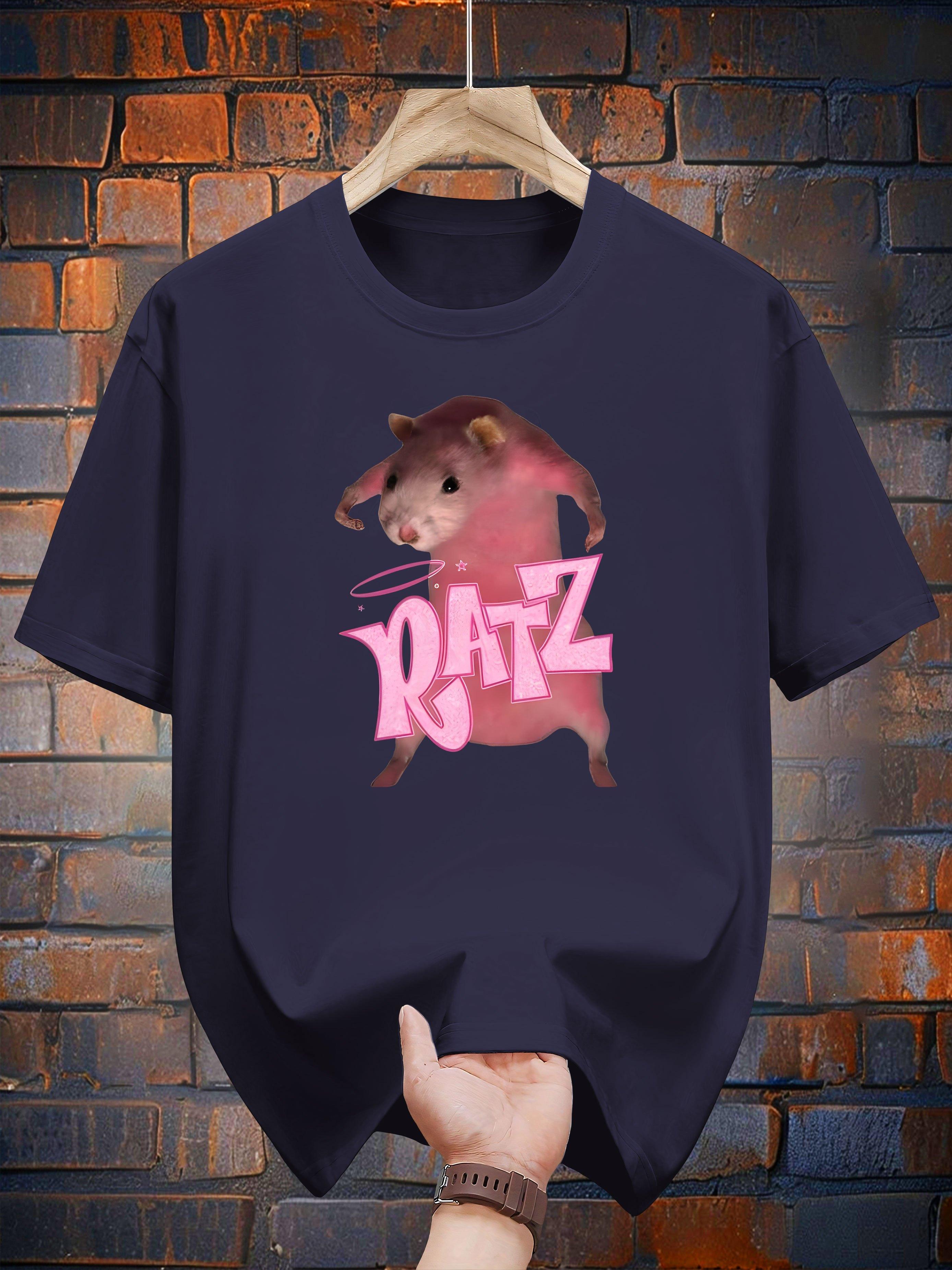 

200g 100% Cotton Graphic T-shirt - White Casual Short Sleeve Tee with Pink Rat & Rats Print XL