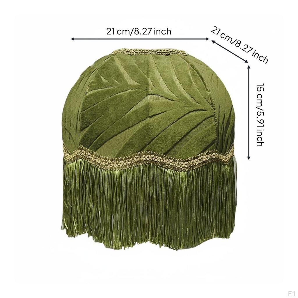 Lampshade Handmade Tassel Fringed Lamp Shade for Bedroom Green Dome Fringe