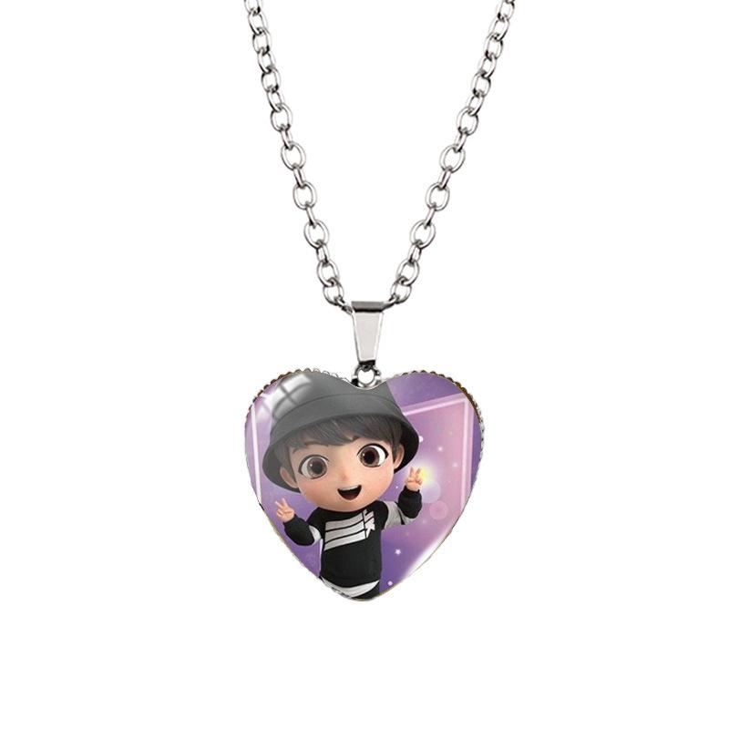 BTS Heart Necklace, Kpop Bangtan Boys 3D Cartoon Character Pendant, ARMY Fans Jewelry Gift