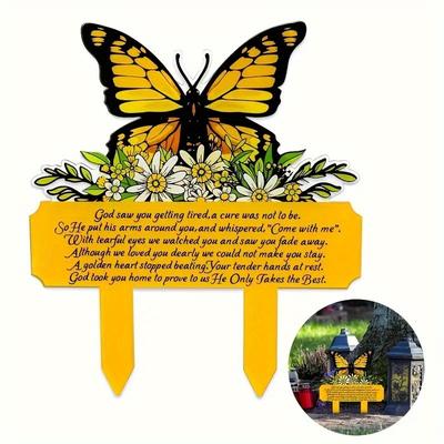 Cemetery Decoration Acrylic Plaque Tombstone, Garden Cemetery Decoration Cemetery, Tombstone Plaque Commemorating the Butterfly Plaque