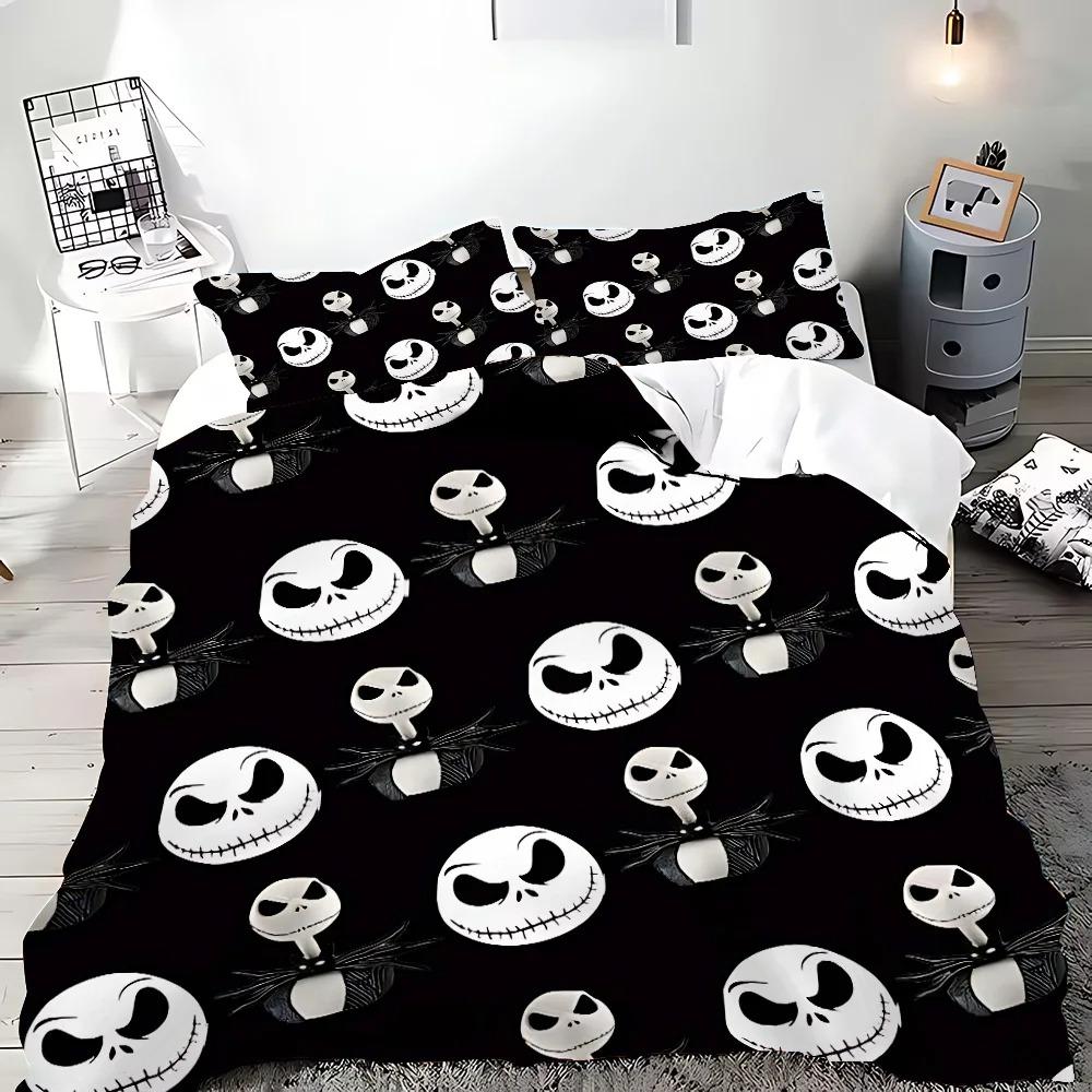 New Nightmare Before Christmas Duvet Cover with Pillow Cover Bed Set Jack and Sally 3D Skull Christmas Bedding Set Bedroom Decor