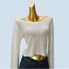 off-Shoulder Collar Long Sleeve Knit Spring Summer Pure Desire Sexy Gyaru Style Loose High Waist Short Cover Up Pullover Top