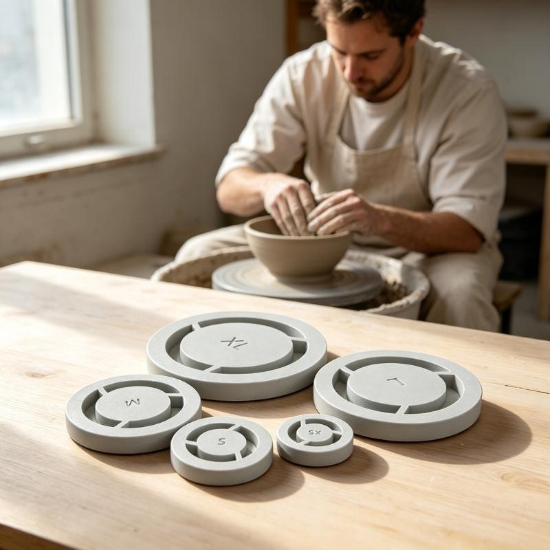 Pottery Bottom Shaping Form Set for Cups Bowls and Plates, 5 ABS Trimming Guides with Matte Texture and Assorted Diameter Coverage for Studio Use