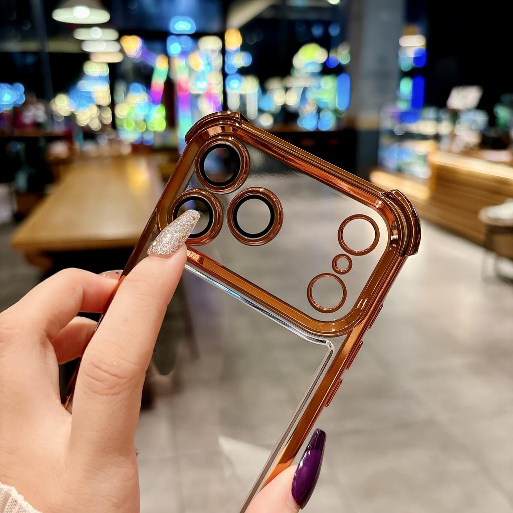Electroplating Clear Phone Case For iPhone 17 Pro Max 17Pro Air 17 Lens Glass Film Air Bag Shockproof Transparent Cover Funda