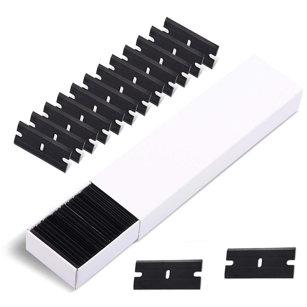TOFAR 100pcs Double Edged Plastic Razor Blade Lable Clean Glue Remover Window Glass Cleaning Scraper Car Wrap Sticker Squeegee