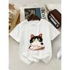 European sizes Girls' And Boys' Short-Sleeve T-Shirts Made of Featuring a Black And White Cartoon Cat Design in an Anime Style
