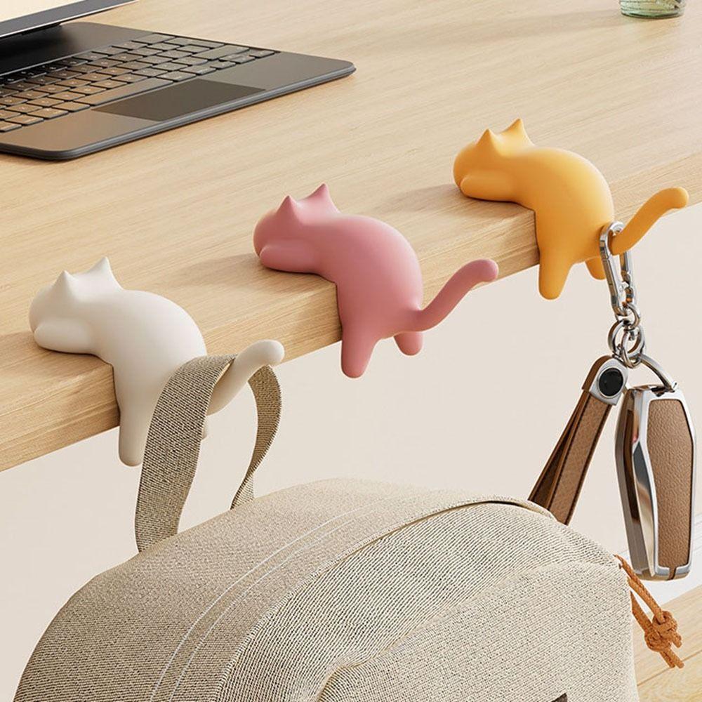 4Pcs Decorative Cat Table Hook Cute Travel Bag Holder Portable Desk Side Hooks  for Home