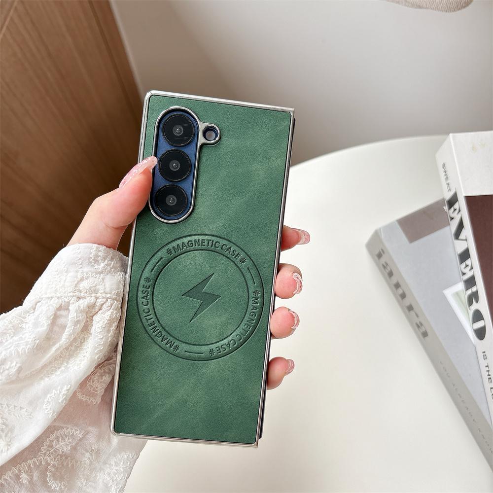 

Luxury Sheepskin Pattern Leather Magnetic Flip Phone Case For Samsung Galaxy Z Fold 6 5 4 3 fold6 fold5 Solid Color Matte Cover For Galaxy Z Fold 3