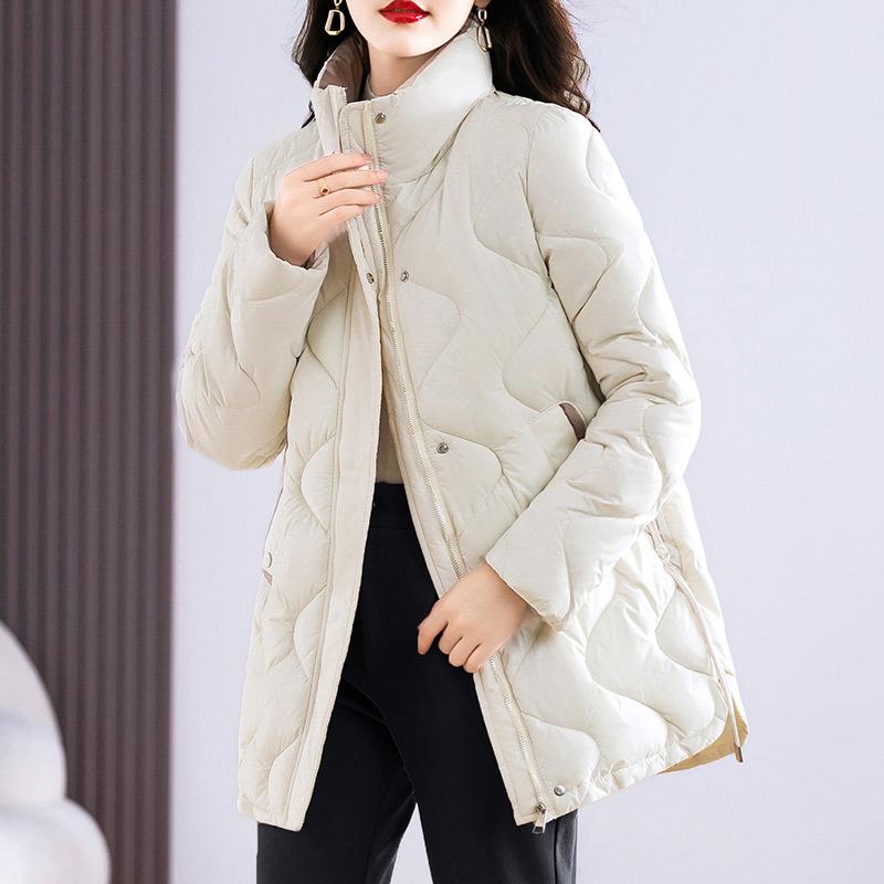 Women's Lightweight Padded Cotton Jacket, Casual Polyester Coat, Short Sleeve, Solid Color, Regular Fit, H-Shape, Woven Fabric