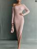 2026 European & American Women's One-shoulder Long Sleeve Slim Wool Dress - Autumn/Winter