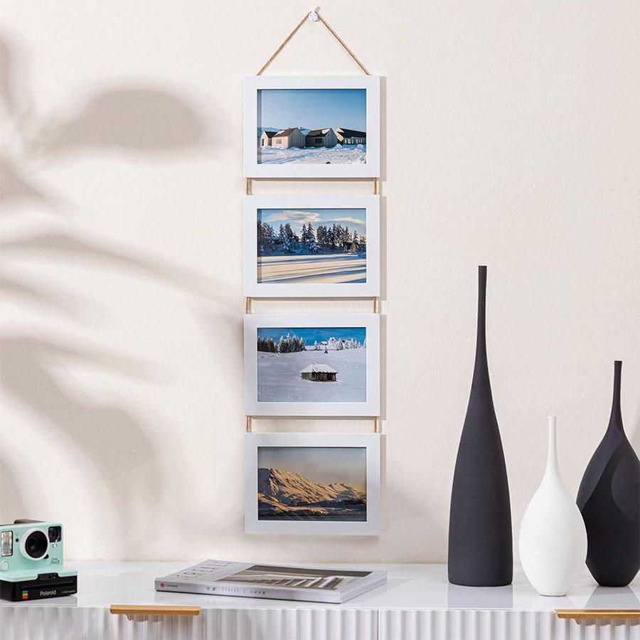 1 4x6 Zoll Fotorahmen Hängender Rahmen Seil-Stil Keine Installation erforderlich Geeignet für Wohnzimmer- und Schlafzimmerdekoration