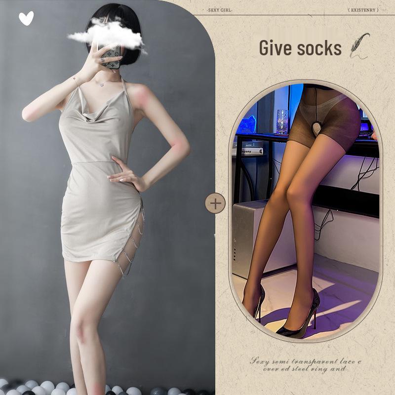 Xiang Night Temptation Lace Lingerie Set: Sexy Backless Camisole Pajamas with Slit - Erotic Homewear Nightdress