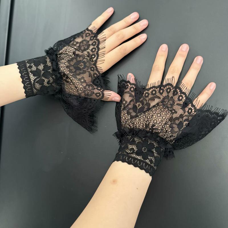 DIY Detachable Lace Hollow Out Short Fake Sleeve Mesh Decorative Elastic Wristband Removable Extension Horn Cuff