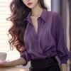 Modna koszula w nowym stylu, szykowna koszula w stylu college'owym, fioletowy top dla kobiet na jesień