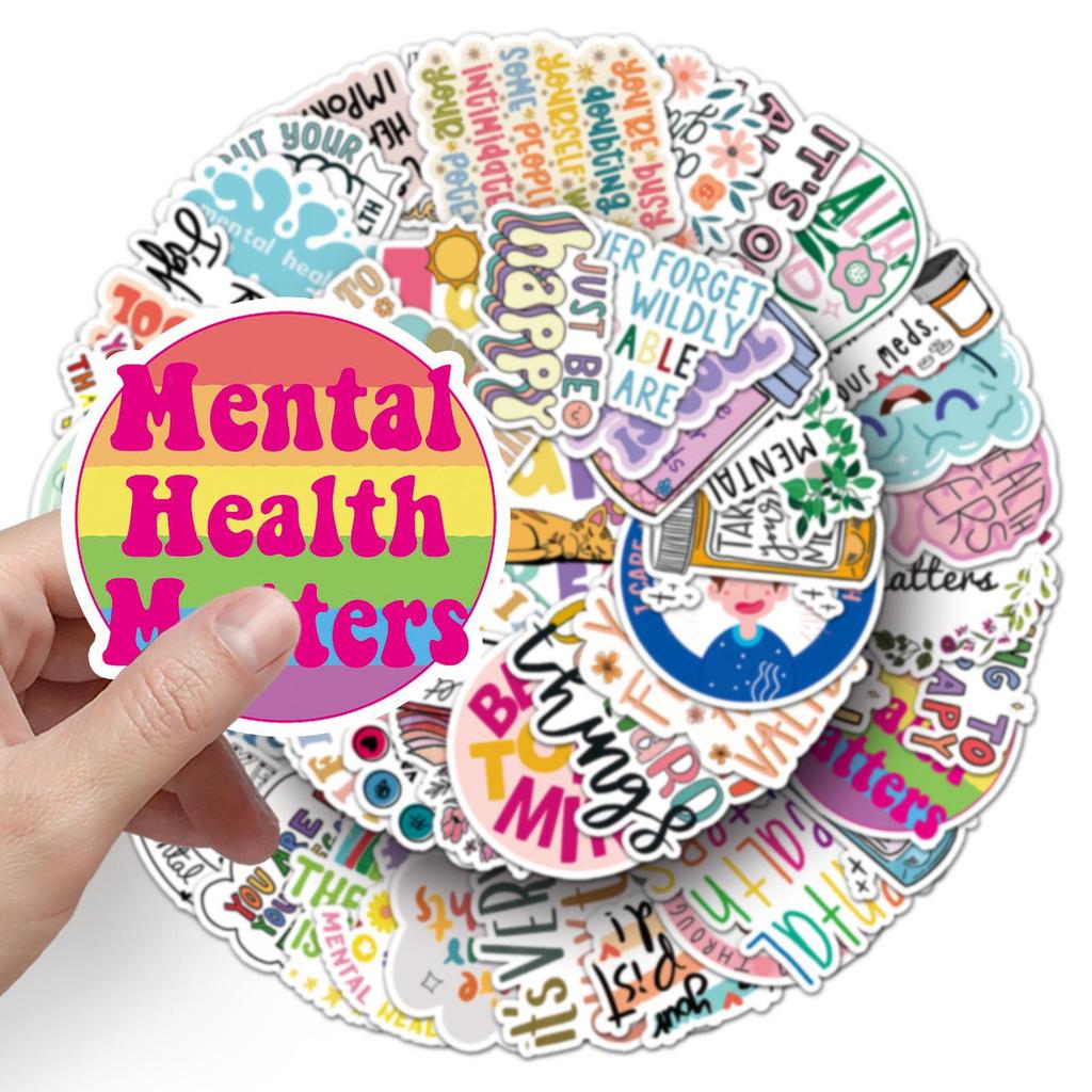 100 Mental Health Doodle Stickers: English Slogans for Water Bottles, Phone Cases, and Computers