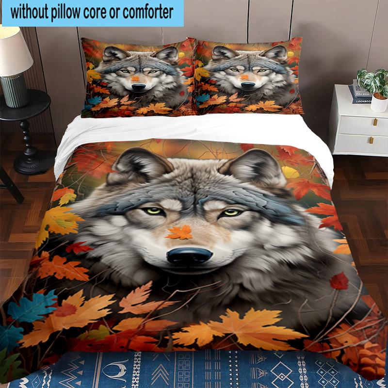 Wolf Pack Majesty 3pcs Bedding,Including 1pc Duvet Cover And 2pcs Pillowcases Perfect for Christmas,Ideal for Bedroom, Dormitory
