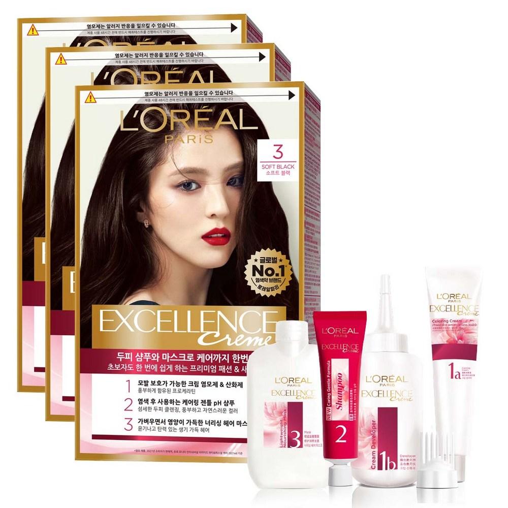 

Крем-краска для волос L Oréal Paris Excellence, нет. 3 Мягкий черный, 3 шт.