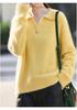 2026 A/W Women's Cashmere Wool Lapel Knit Sweater - Soft Brushed Solid Color, Long Sleeve