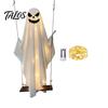 Fantasma Facile da Appendere per Decorazione Esterna Halloween Decorazione Luminosa, Grande Spettrale su un Viso Demoniaco Luminoso Altalena da Giardino con Cappello da Strega Portico