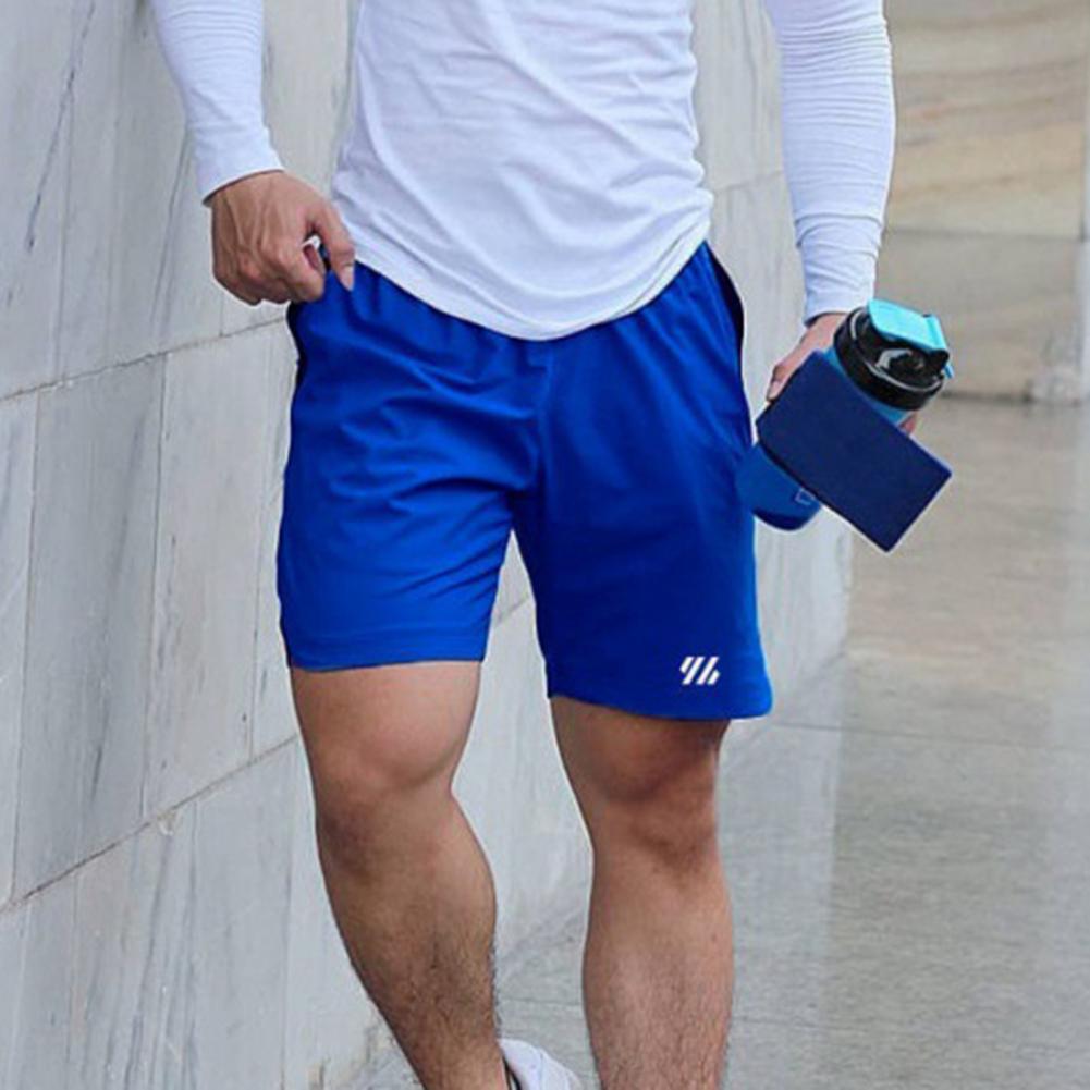 Men Summer Casual Shorts Elastic Drawstring Waist Fitness Quick-Drying Sports Shorts with Pockets Solid Color Wide Leg Shorts