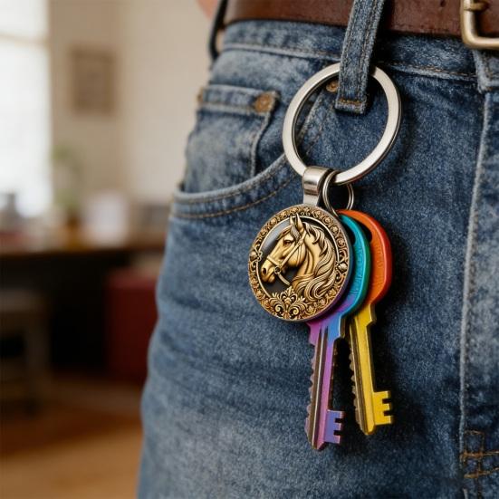 Keychain Zodiac Year of Horse Alloy Horse Head Pattern Keychain with Brilliant Glass Finish Detachable Backpack Charm Bag Accessory