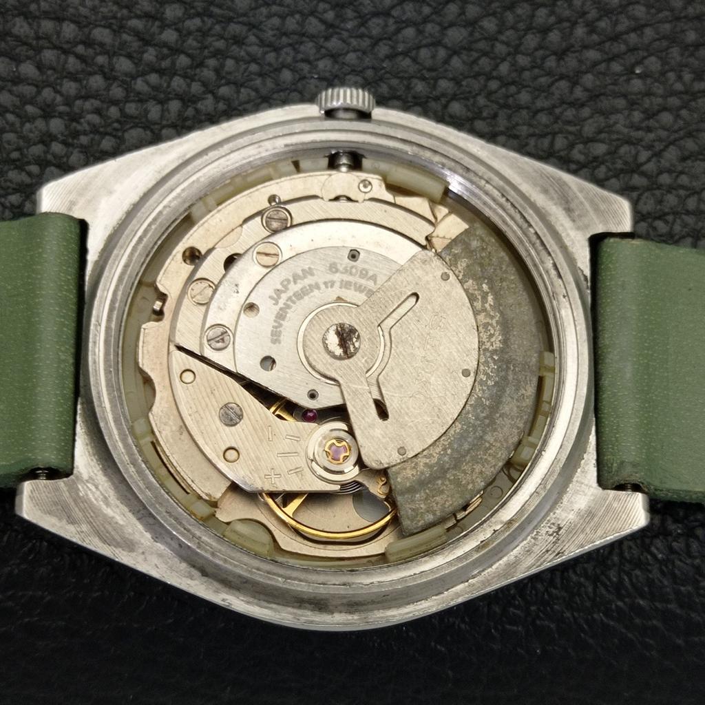 JAPAN 6309A VINTAGE SEIKO 5 AUTOMATIC MENS GREEN COLOR DIAL WATCH A701346-5 R206a-a701346