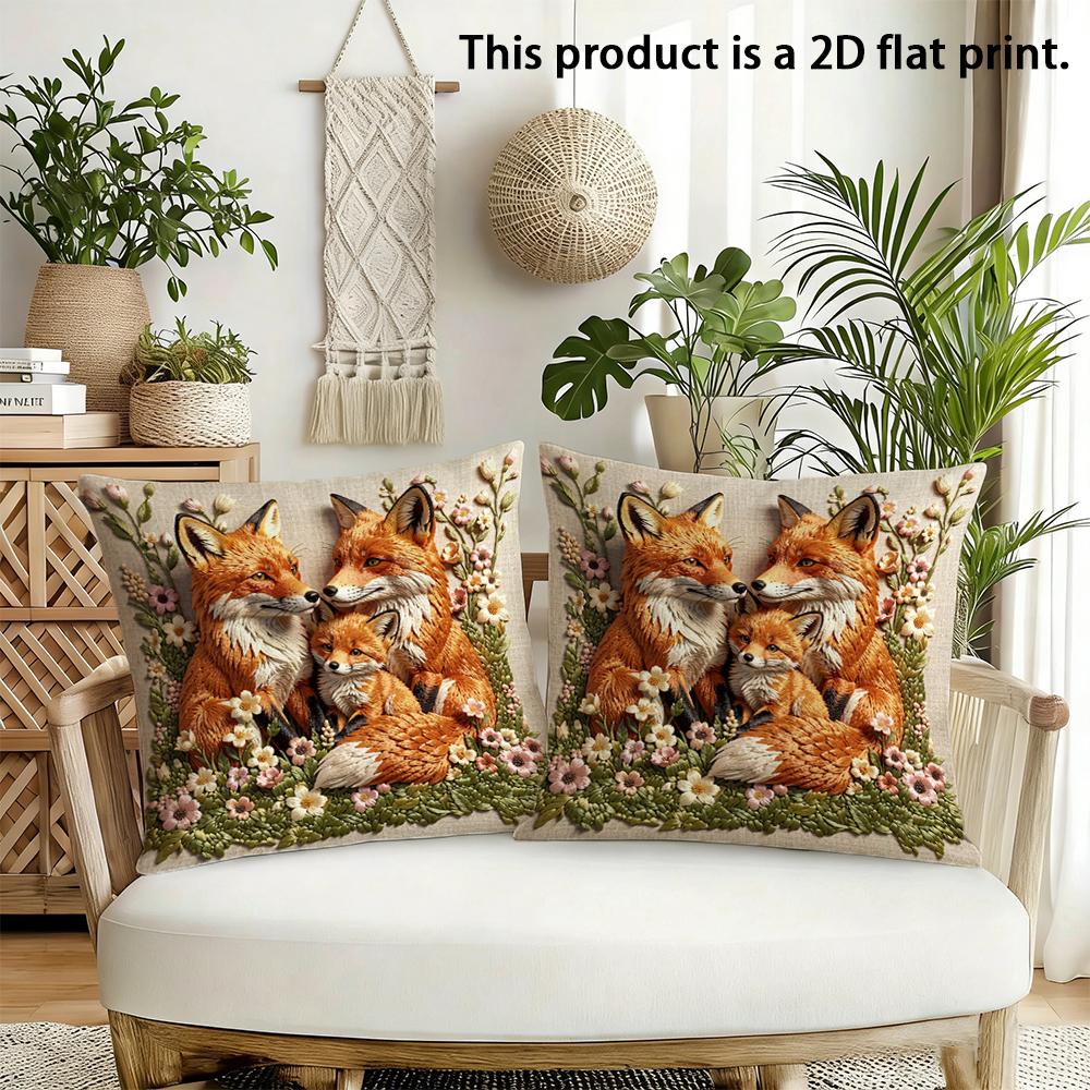 2 Fundas de Cojín Decorativas Familia de Zorros Salvajes Cuadradas Florales para Decoración de Sofá de Casa Dormitorio Funda de cojín