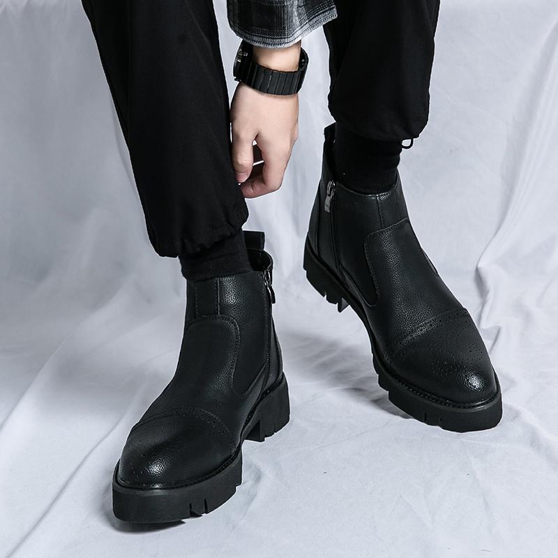 New Men's Shoes Brand Mens Casual Chelsea Boots Mens Lace-Up Solid Color Outdoor Boots Male Comfortable Motorcycle Ankle Boots