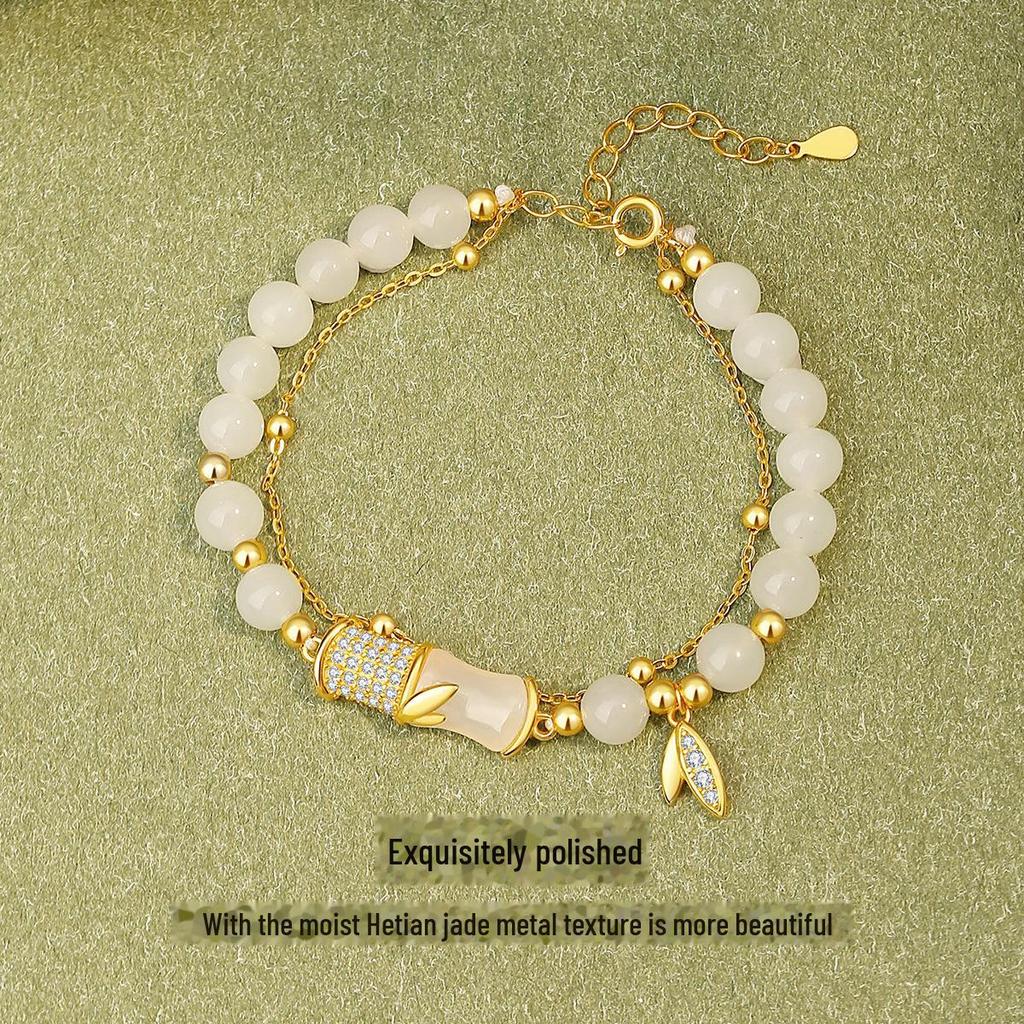 Xingcheng S925 Hetian Jade Bamboo Double Bracelet - Chinese Niche Style Jewelry