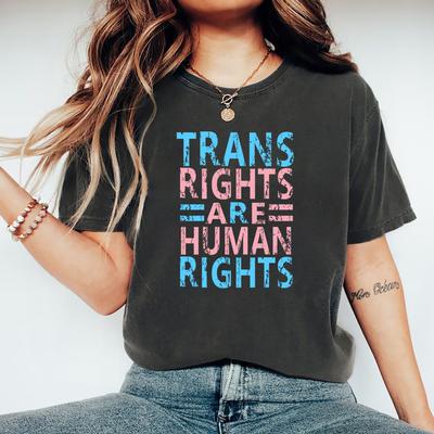 Trans Hakları İnsan Haklarıdır Tişörtleri LGBTQ Tişört Kadın Yuvarlak Yaka Tişörtler Kısa Kollu Vintage Tişört Onur Ayı Tişörtleri