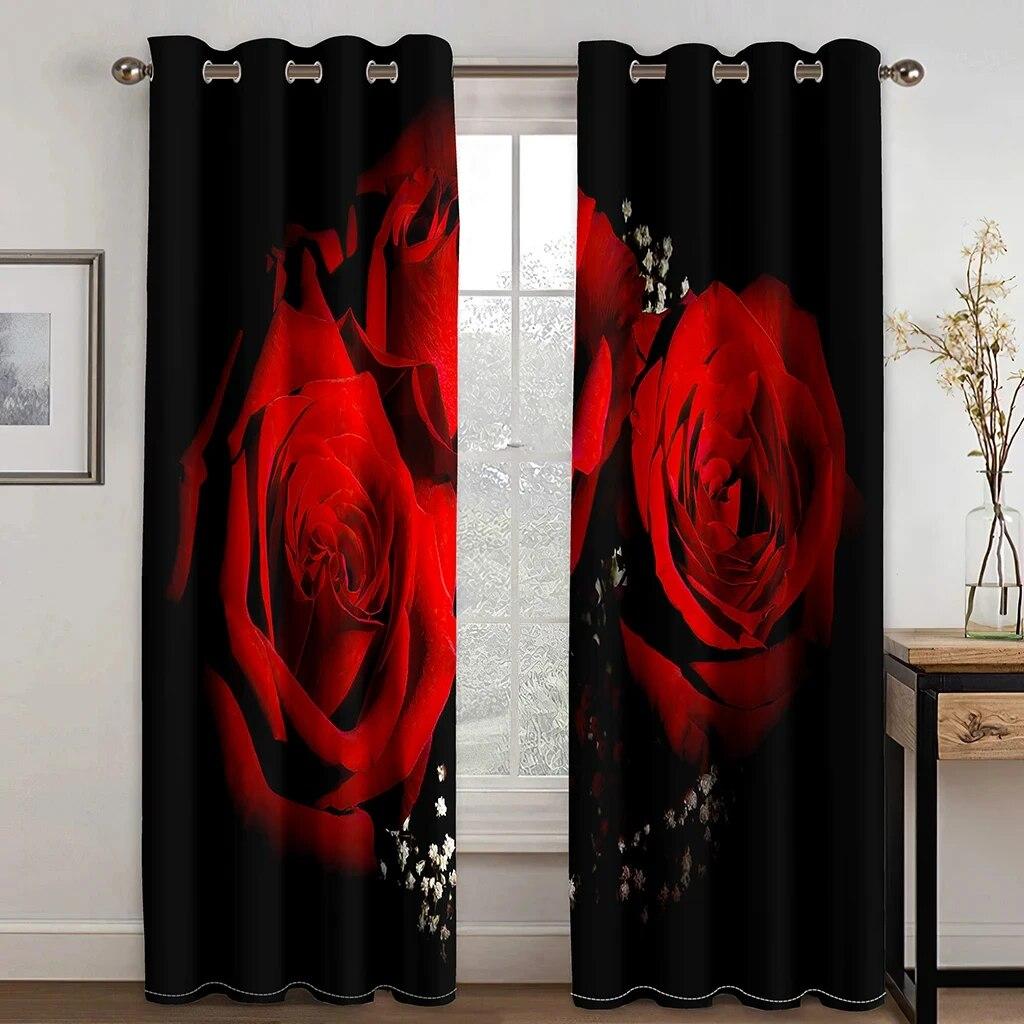 

2 шт. красная роза, лебедь, береговая занавеска с принтом сердца, защита конфиденциальности, декор для гостиной, занавеска на день Святого Валентина, романтический креатив W50xH130(CM)x2PCS-Grommet Top